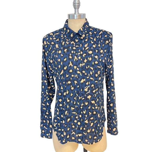 The Shirt Rochelle Behrens Blue Black Gold Metallic Chetah print Small - Picture 1 of 5